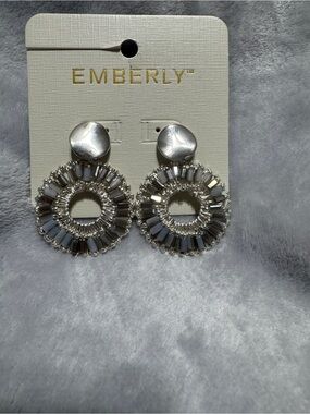 Emberly Silver & Gray Beaded Hoop Drop Earrings